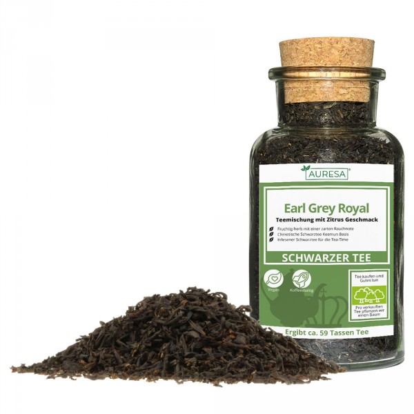 Earl Gray Royal loose black tea in a glass