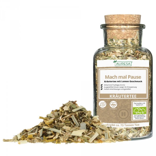 Loose herbal tea Mach mal Pause in the glass