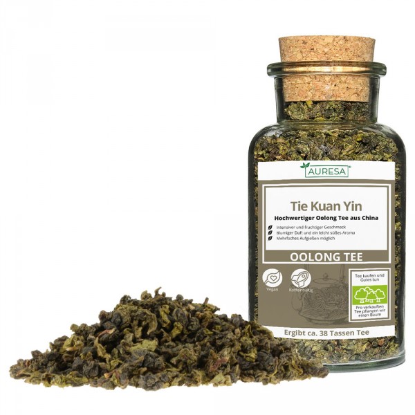 Loose Oolong Tie Kuan Yin in a glass